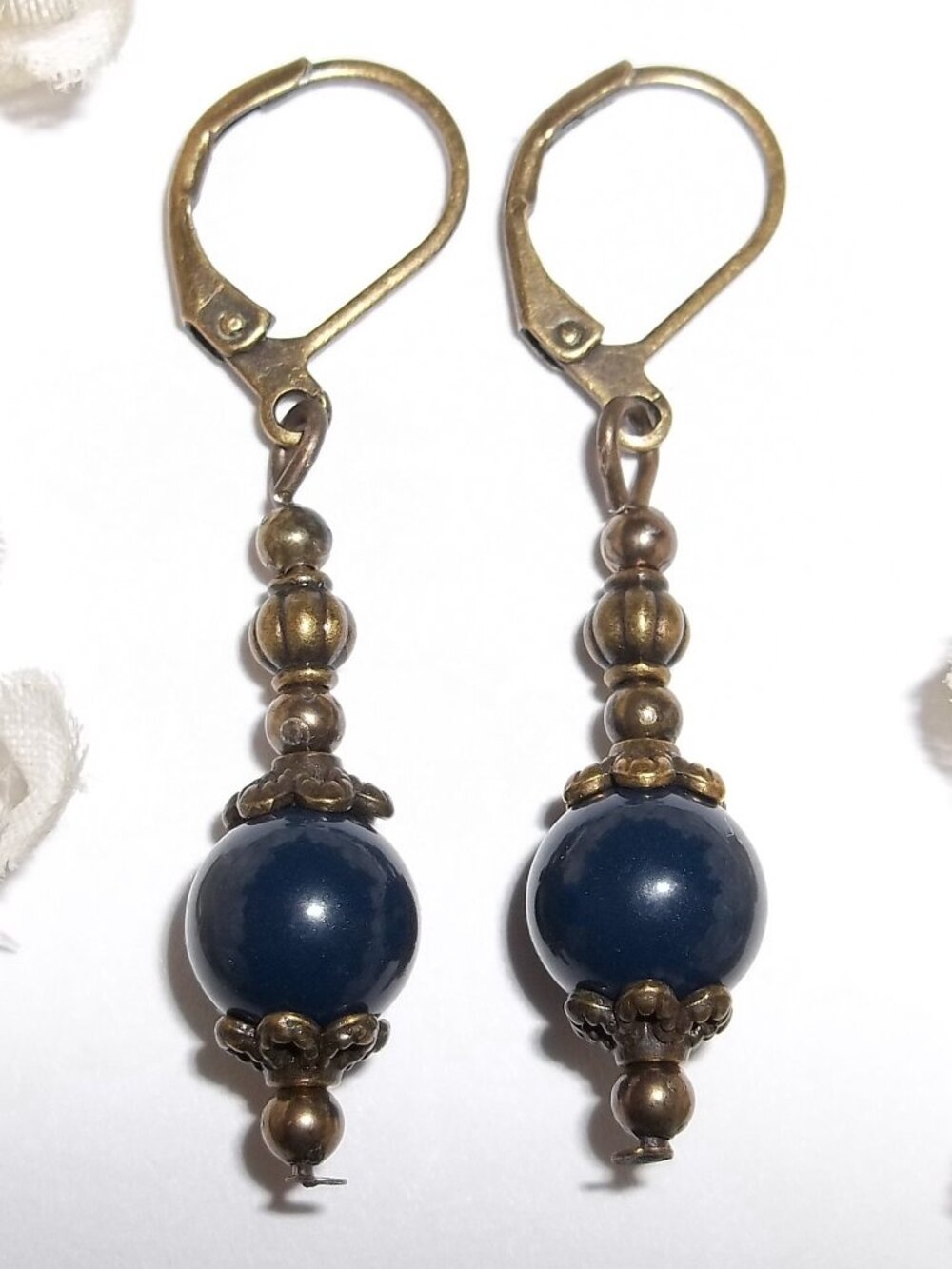 Navy Blue & Bronze Earrings Set Handmade Boho Bohemian Style Jewelry NWT D9121